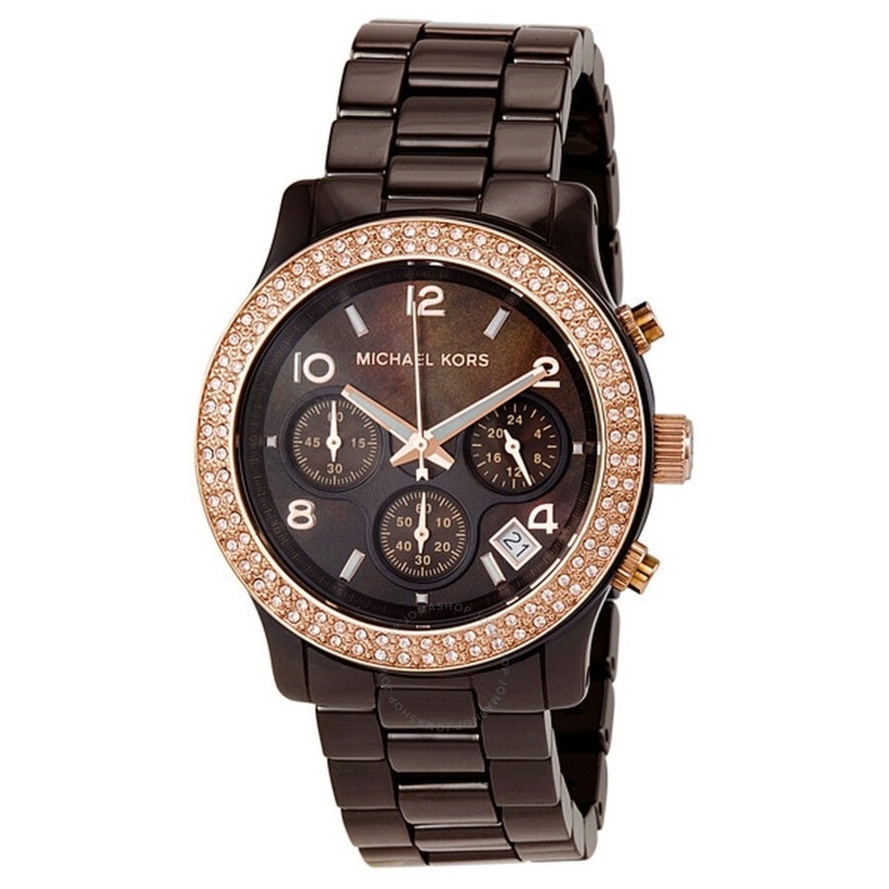 Michael Kors Watch w/ Brown Ceramic Band/Rose Gold Bezel Adjustable Size
